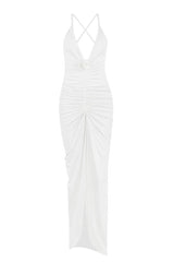 Glen Strappy Deep V Backless Maxi Elbise