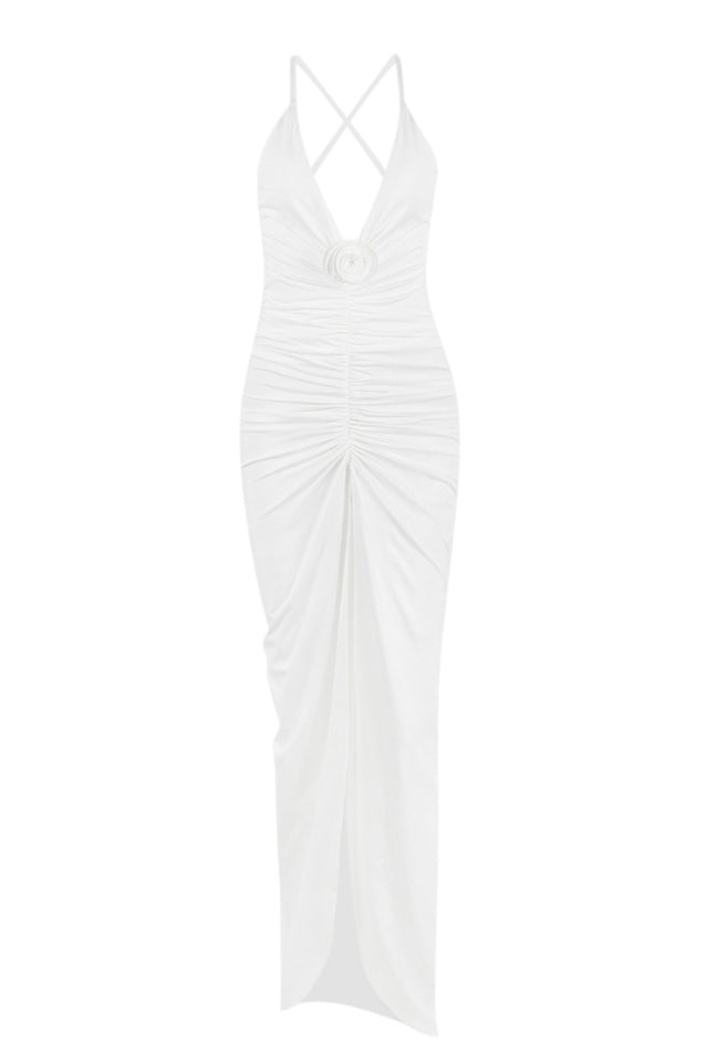 Glen Strappy Deep V Backless Maxi Elbise