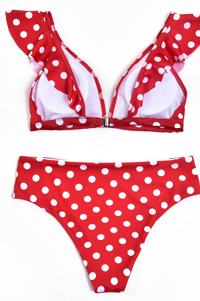 Puantiyeli Yüksek Bel Fırfırlı Bikini