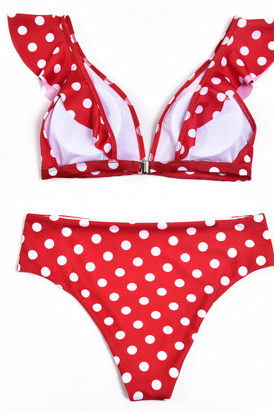 Puantiyeli Yüksek Bel Fırfırlı Bikini