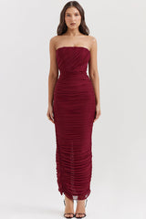 Sapphire Wine Gathered Maxi Elbise