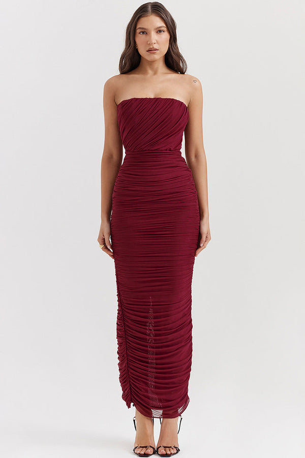 Sapphire Wine Gathered Maxi Elbise