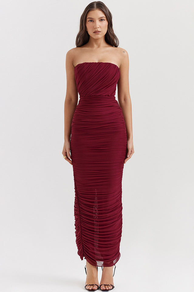 Sapphire Wine Gathered Maxi Elbise