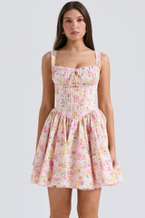 Natassia White Cotton Mini Elbise