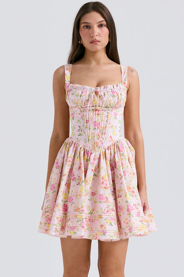 Natassia White Cotton Mini Elbise