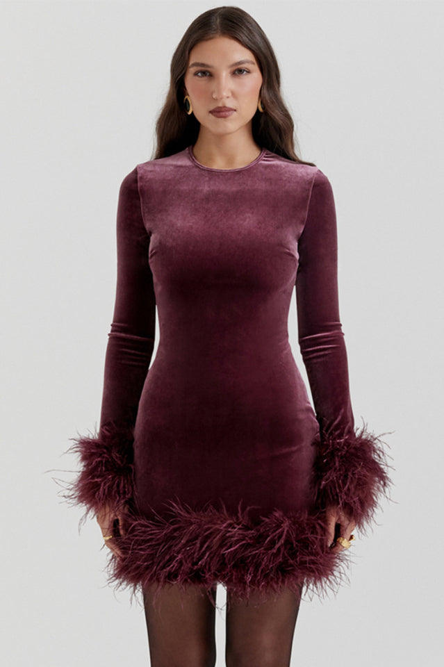 Lavinia Mulberry Velvet Mini Elbise