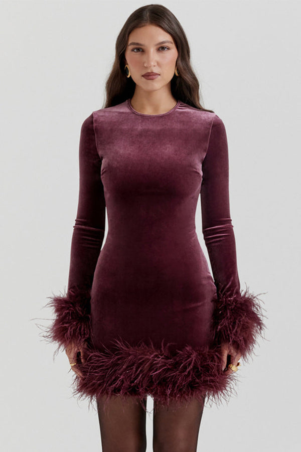 Lavinia Mulberry Velvet Mini Elbise