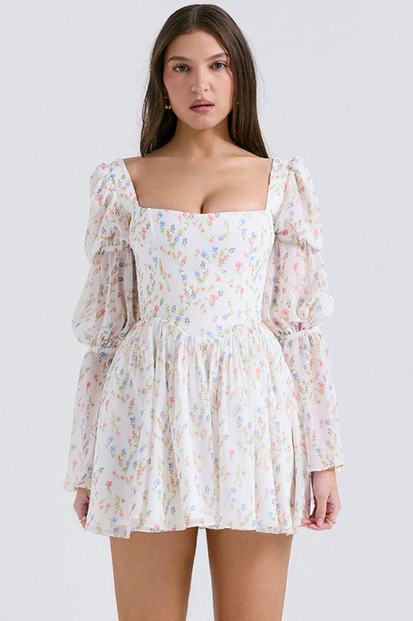 Sancia Printed Puff Sleeve Mini Elbise