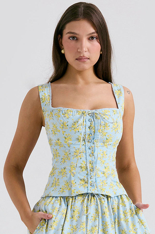 Vintage Floral Print Üst + Etek Takımı