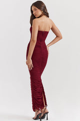 Sapphire Wine Gathered Maxi Elbise