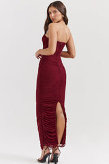 Sapphire Wine Gathered Maxi Elbise