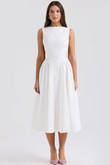 Cindy White Twill Midi Elbise