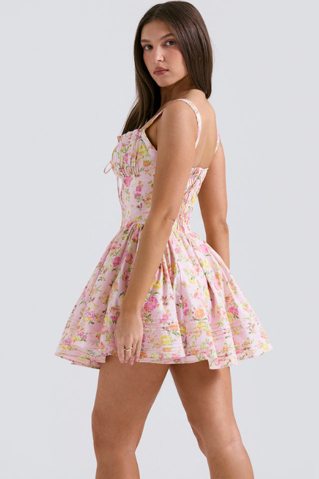 Natassia White Cotton Mini Elbise