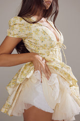 Faith Vintage Floral Pleated Mini Elbise
