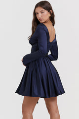 Dominique Navy Plunge Mini Elbise
