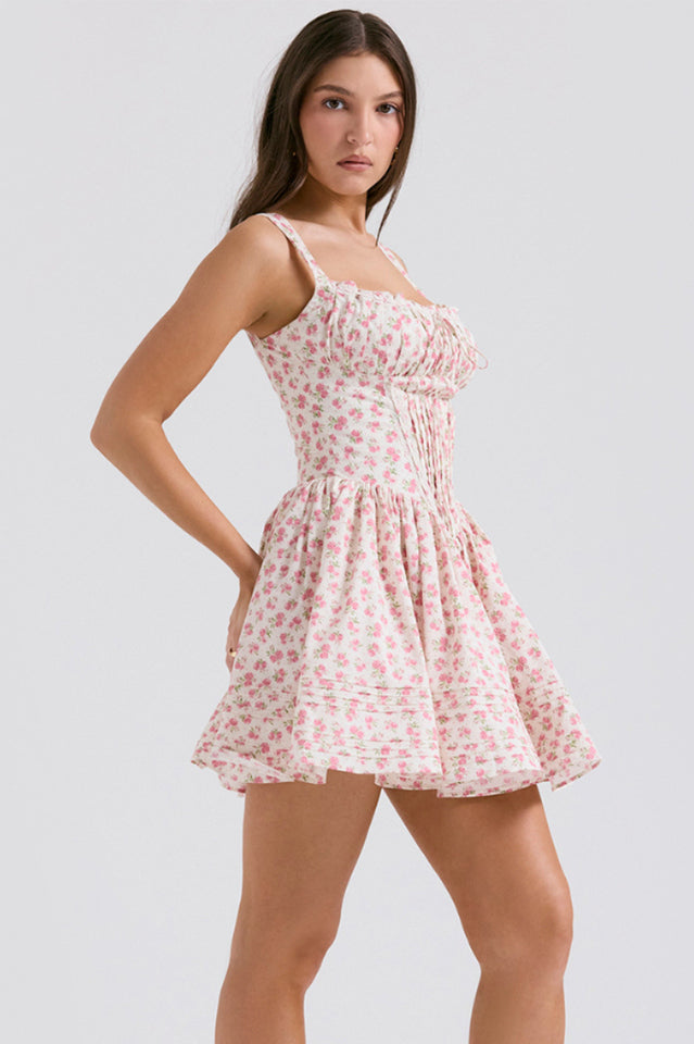 Natassia White Cotton Mini Elbise