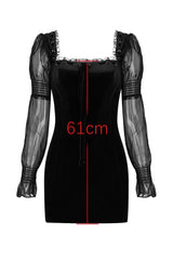 Syana Black Velvet Mini Elbise
