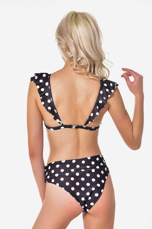 Puantiyeli Yüksek Bel Fırfırlı Bikini