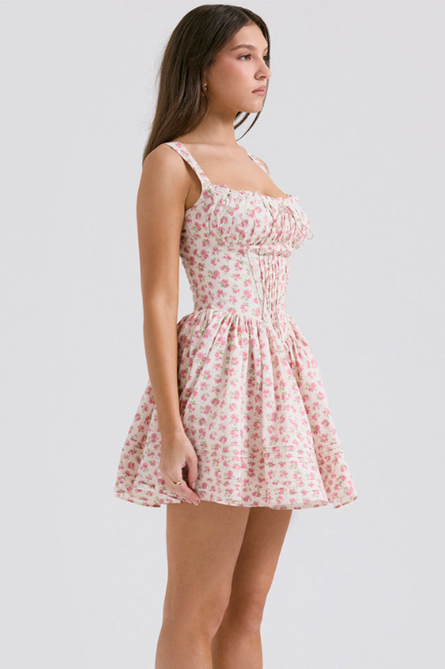 Natassia White Cotton Mini Elbise