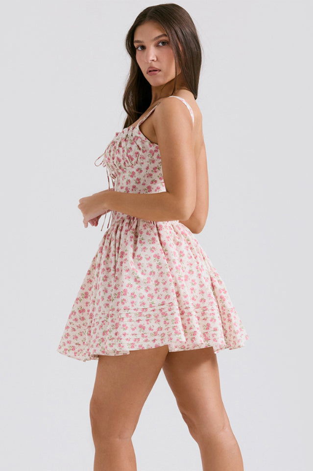 Natassia White Cotton Mini Elbise
