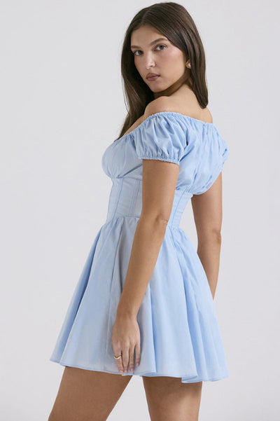 Nala French Navy Gathered Mini Elbise