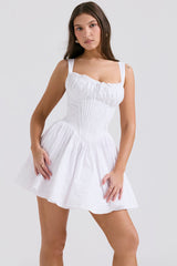 Natassia White Cotton Mini Elbise