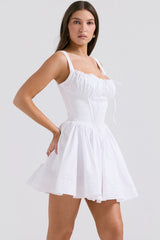Natassia White Cotton Mini Elbise