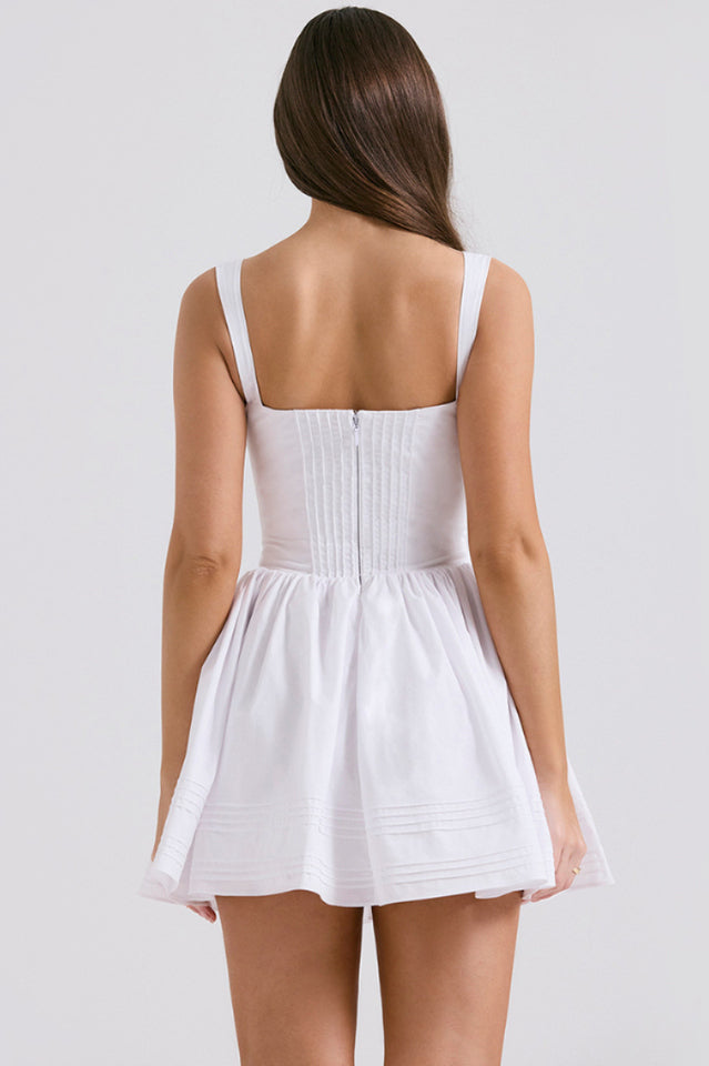Natassia White Cotton Mini Elbise