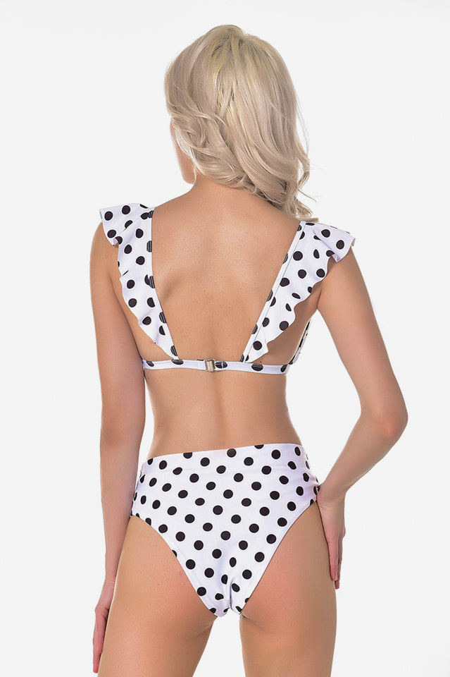 Puantiyeli Yüksek Bel Fırfırlı Bikini
