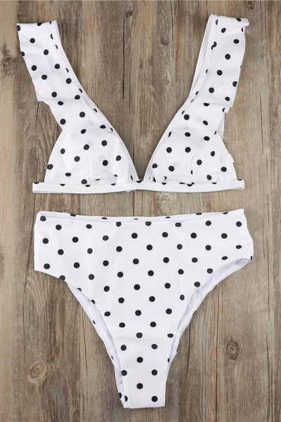 Puantiyeli Yüksek Bel Fırfırlı Bikini