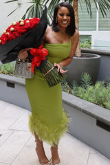 One Shoulder Halter Fur Swing Elbise