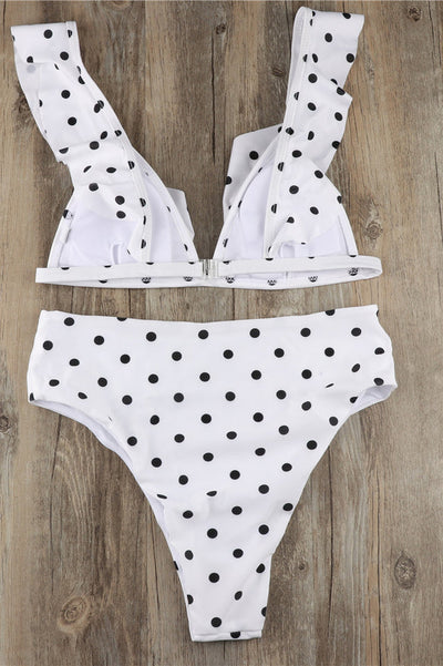 Puantiyeli Yüksek Bel Fırfırlı Bikini