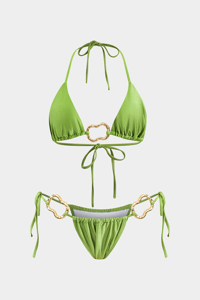 Metalik Büzgülü Bağlamalı Sırt Dekolteli Bikini Takımı