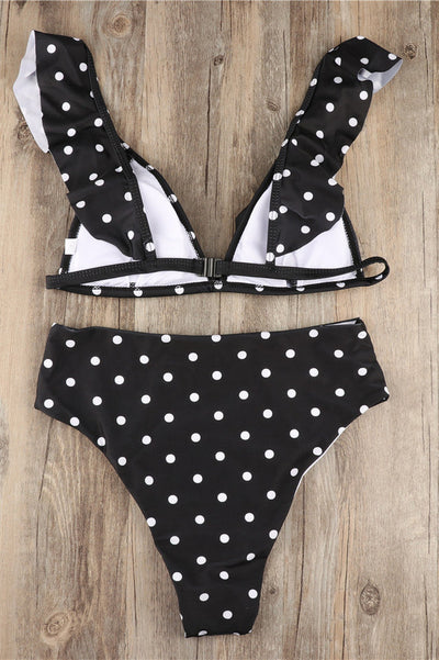 Puantiyeli Yüksek Bel Fırfırlı Bikini
