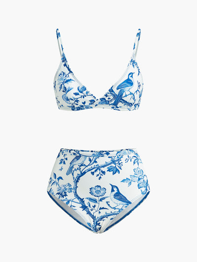 Desenli Yüksek Bel Bikini Takımı
