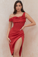 Asymmetric Drape Midi Corset Elbise
