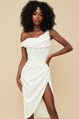 Asymmetric Drape Midi Corset Elbise