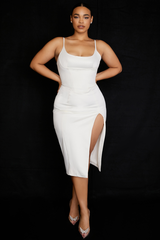 Satin Pleated Corset Midi Elbise