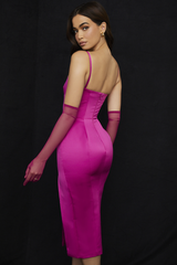 Satin Pleated Corset Midi Elbise