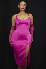 Satin Pleated Corset Midi Elbise
