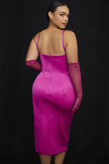 Satin Pleated Corset Midi Elbise