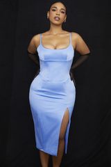 Satin Pleated Corset Midi Elbise