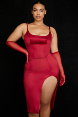 Satin Pleated Corset Midi Elbise