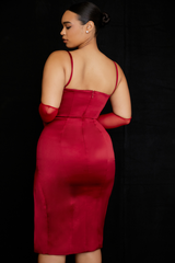 Satin Pleated Corset Midi Elbise