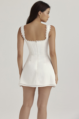 White Pin Pleated Mini Elbise