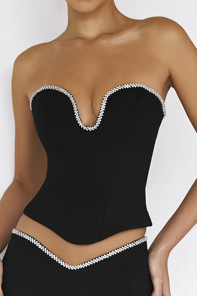 Siyah Kristal Süslemeli Crop