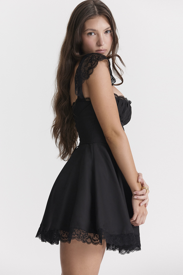 Kaia Black A-Line Mini Elbise