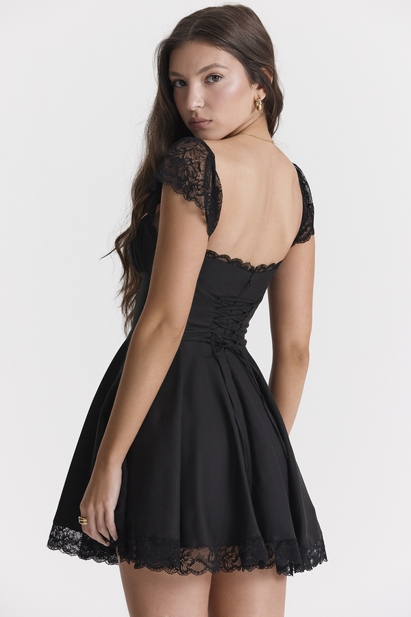 Kaia Black A-Line Mini Elbise
