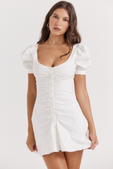 Hameda White Puff Sleeve Mini Elbise