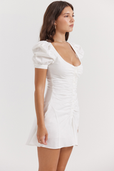 Hameda White Puff Sleeve Mini Elbise